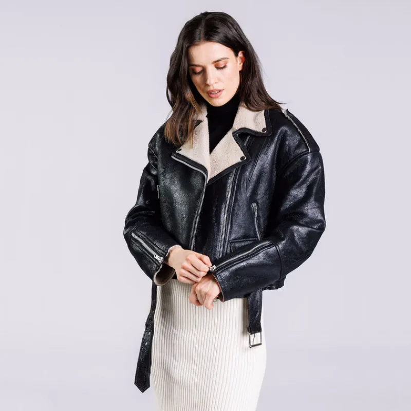 biker_freaky_nation_borrego_piel_negra_4.webp FREAKY NATION Abrigos Y Cazadoras*Biker Borrego Piel NEGRA