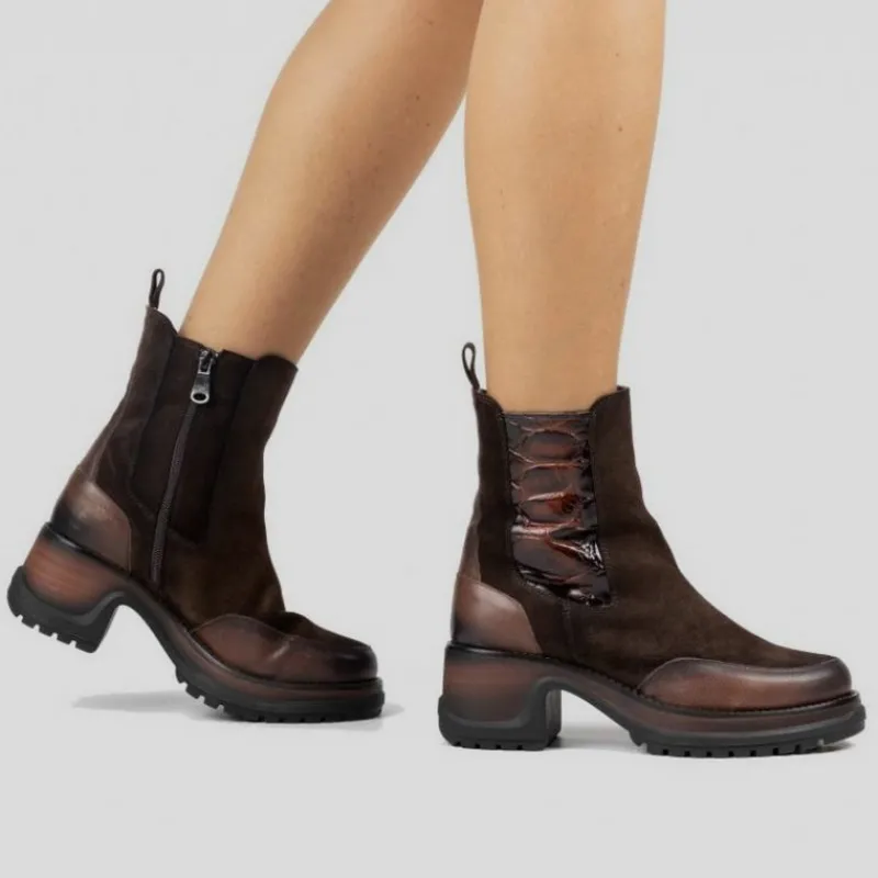 PAULA URBAN Botines*Botín Combi Piel Coco MARRÓN