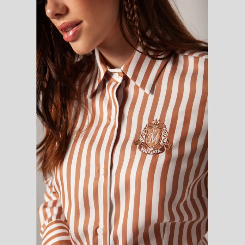 MäNGATA Camisas Y Blusas*Camisa Básica MäNGATA Rayas MARRONES