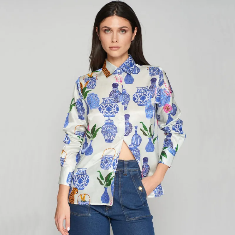 VILAGALLO Camisas Y Blusas*Camisa Seda Porcelana AZUL