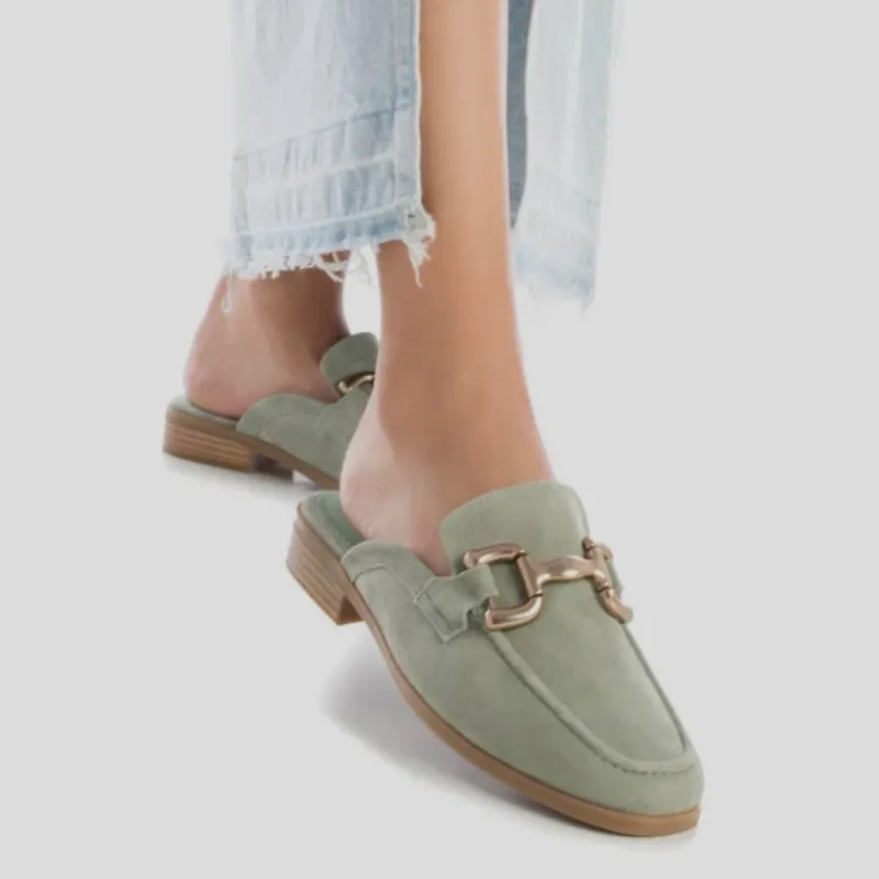 CARMELA Zapatos*Mules Plano Ante AQUA